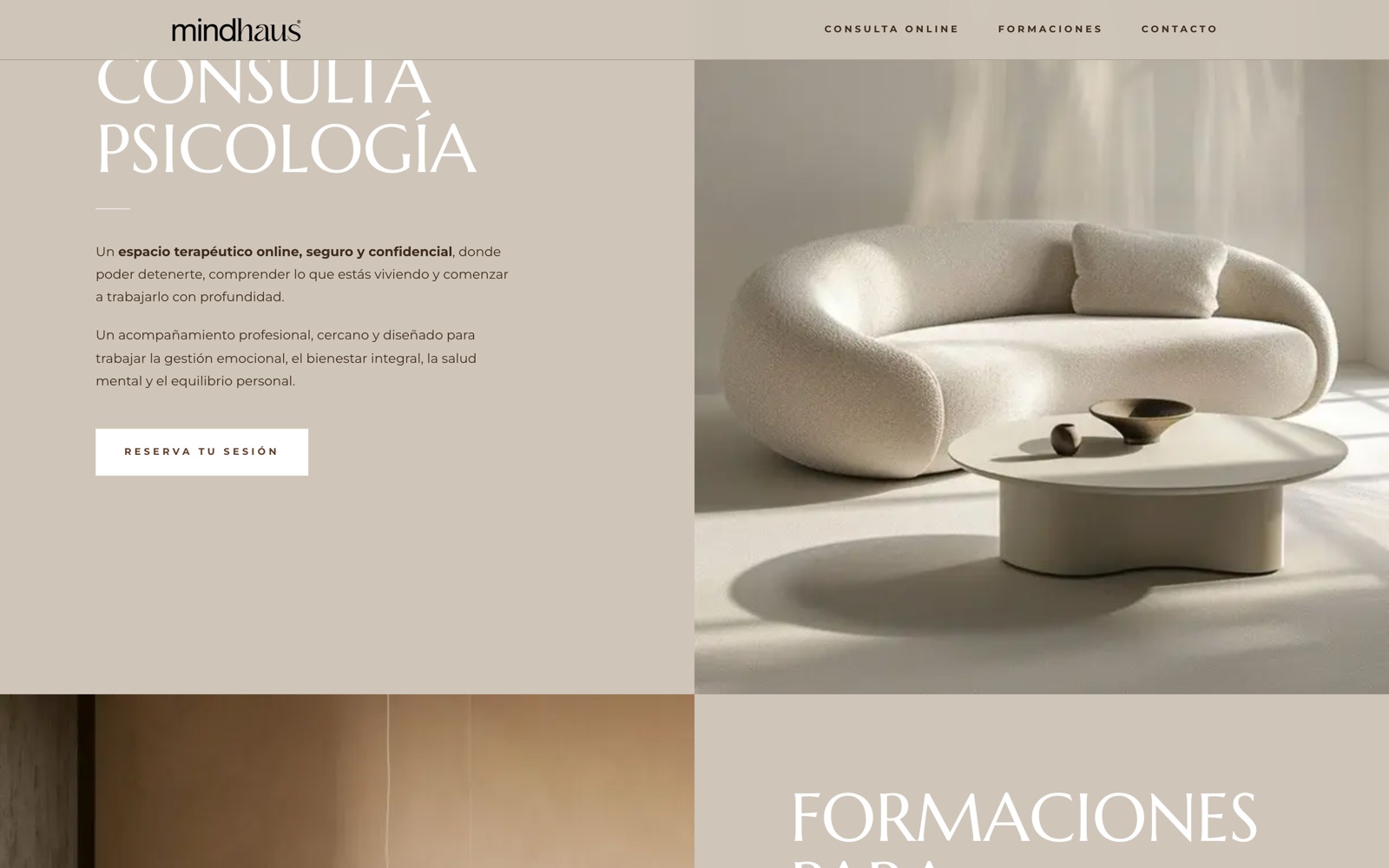 MindHaus services — consulta psicología and formaciones